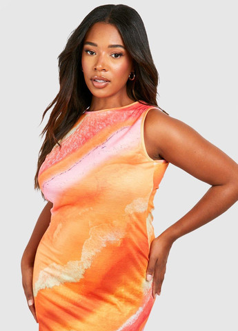 Оранжевое кэжуал платье Boohoo с абстрактным узором
