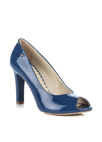Синие женские кэжуал туфли люверсы на высоком каблуке - фото
