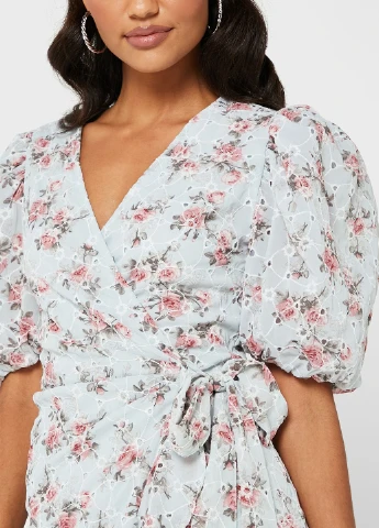 Блакитна кежуал сукня на запах Missguided з квітковим принтом