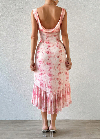 Рожева кежуал сукня годе, з відкритою спиною SHEIN троянди