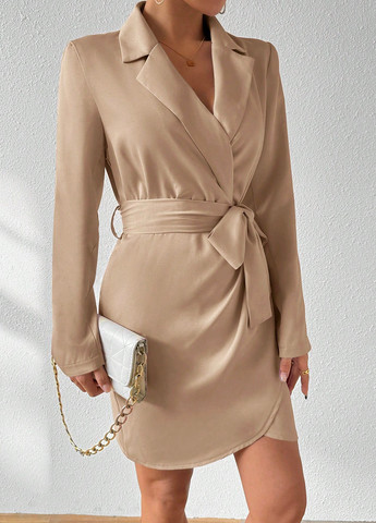 Пудровое деловое платье платье-жакет SHEIN однотонное