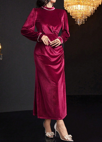 Вишнева вечірня сукня SHEIN однотонна