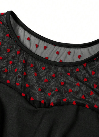 Черное кэжуал платье а-силуэт SHEIN сердечки