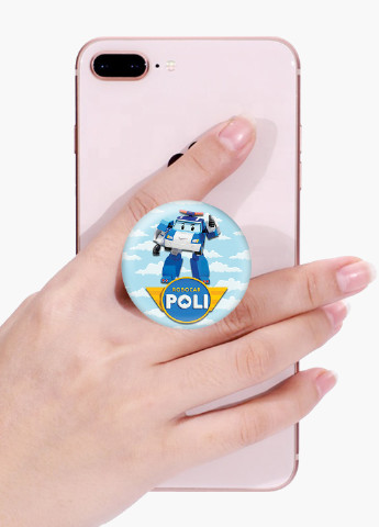 Попсокет (Popsockets) держатель для смартфона Робокар Поли (Robocar Poli) (8754-1620) Черный MobiPrint (216836449)