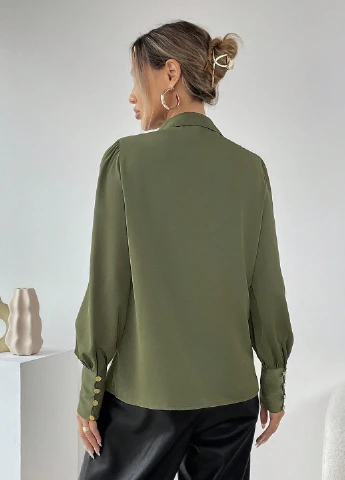 Оливковковая (хаки) кэжуал рубашка однотонная SHEIN