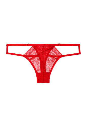 Трусики Victoria's Secret стринги однотонные красные повседневные кружево, полиамид