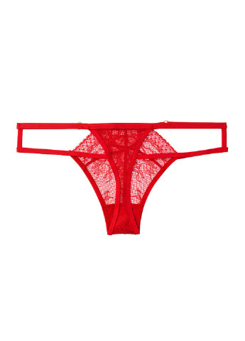Трусики Victoria's Secret стринги однотонные красные повседневные кружево, полиамид