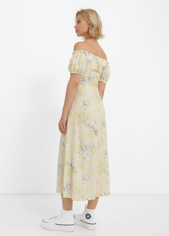 Світло-жовтий кежуал сукня з відкритими плечима Braska з квітковим принтом