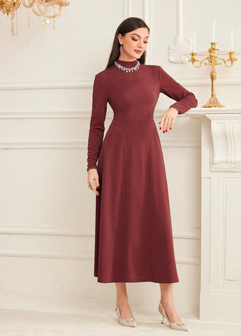 Бордовое праздничный, вечернее, кэжуал платье клеш SHEIN меланжевое