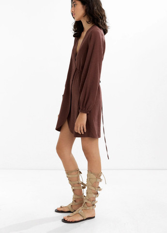 Коричневое кэжуал платье на запах Parfois однотонное