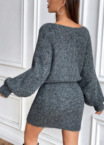 Темно-сіра святковий, кежуал сукня сукня светр, футляр SHEIN однотонна