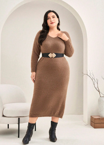Коричнева кежуал сукня сукня светр SHEIN однотонна