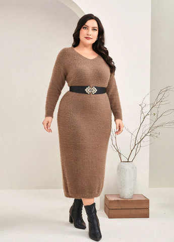 Коричнева кежуал сукня сукня светр SHEIN однотонна