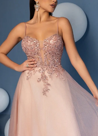 Розовое вечернее платье а-силуэт SHEIN однотонное