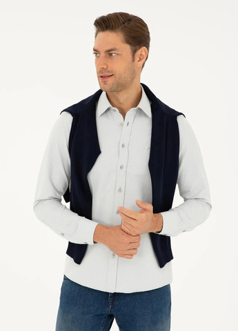 Серая кэжуал рубашка однотонная Pierre Cardin