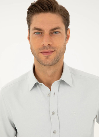 Серая кэжуал рубашка однотонная Pierre Cardin