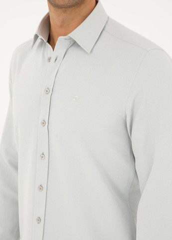 Серая кэжуал рубашка однотонная Pierre Cardin