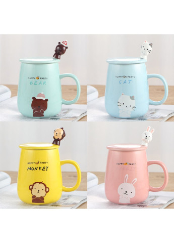 Кружка с крышкой и ложкой Мартышка 6969 400 мл желтая No Brand (253669139)