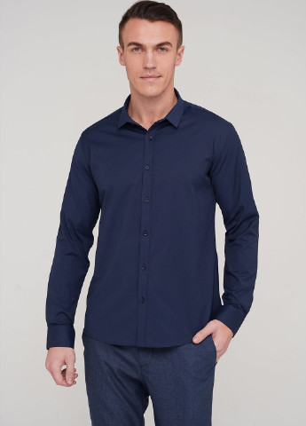 Синяя кэжуал рубашка однотонная Trend Collection