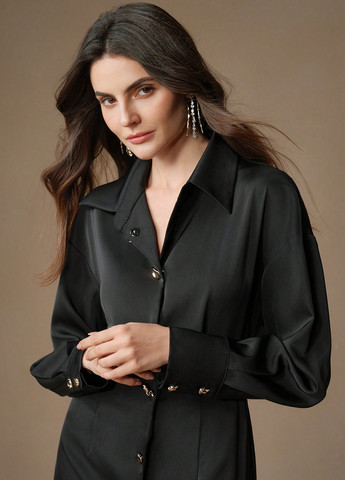 Чорна кежуал сукня сукня-сорочка SHEIN однотонна