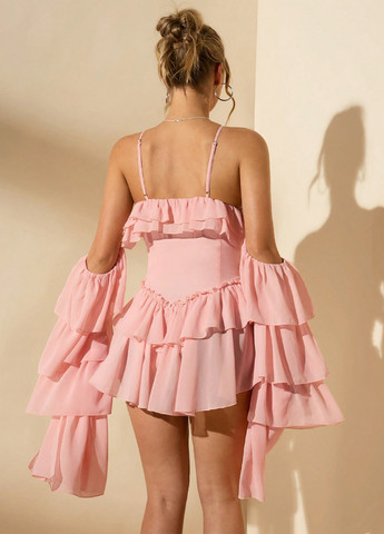 Світло-рожева кежуал сукня з відкритими плечима SHEIN однотонна