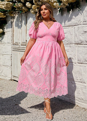 Розовое кэжуал платье в стиле ампир SHEIN с орнаментом