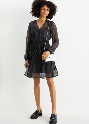 Черное вечернее платье клеш C&A однотонное