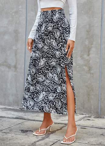 Черная кэжуал "турецкие огурцы" юбка SHEIN а-силуэта (трапеция)