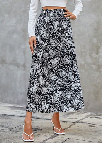 Черная кэжуал "турецкие огурцы" юбка SHEIN а-силуэта (трапеция)