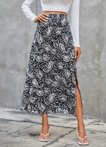 Черная кэжуал "турецкие огурцы" юбка SHEIN а-силуэта (трапеция)