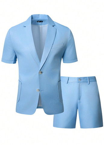 Блакитний літній костюм (піджак, шорти) з шортами SHEIN