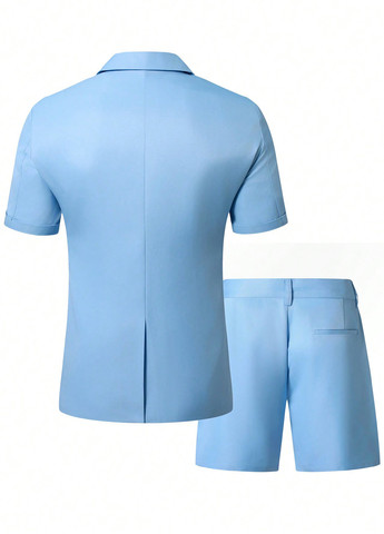 Блакитний літній костюм (піджак, шорти) з шортами SHEIN