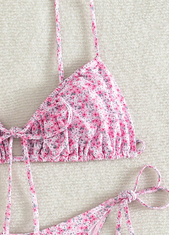 Розовый летний купальник (лиф, трусики) бикини, раздельный SHEIN