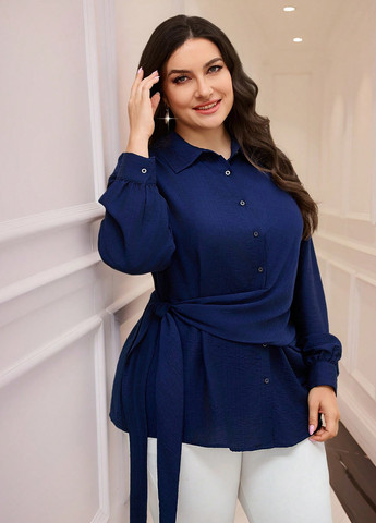 Тёмно-синяя блуза SHEIN