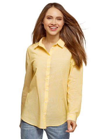 Желтая кэжуал рубашка в полоску Oodji
