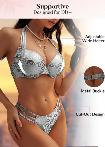 Серебряный летний купальник (лиф, трусики) балконет, раздельный SHEIN