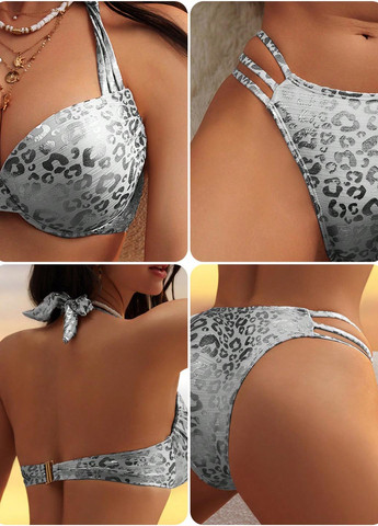 Серебряный летний купальник (лиф, трусики) балконет, раздельный SHEIN