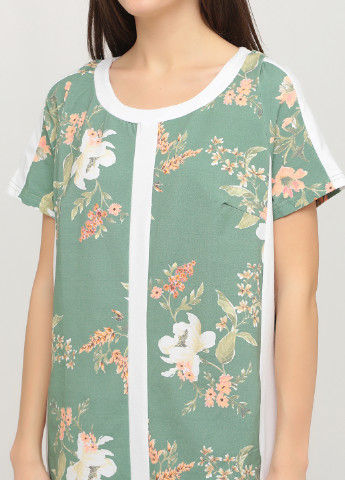 Салатовое домашнее платье платье-футболка Трикомир с цветочным принтом