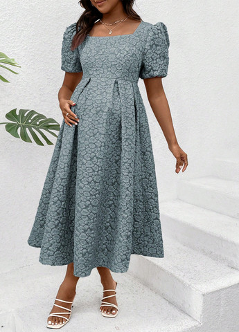 Голубое кэжуал платье для беременных клеш SHEIN с цветочным принтом