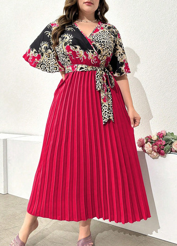 Комбинированное вечернее платье плиссированное SHEIN с рисунком