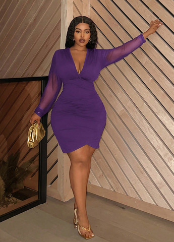 Фіолетова коктейльна, вечірня сукня на запах, силуетна SHEIN однотонна