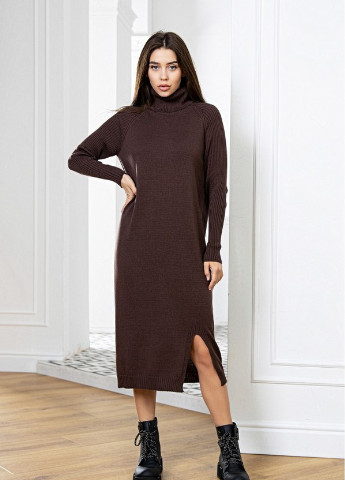 Кофейное кэжуал вязаное платье "софи" - шоколад Prima Fashion Knit однотонное