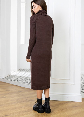 Кофейное кэжуал вязаное платье "софи" - шоколад Prima Fashion Knit однотонное