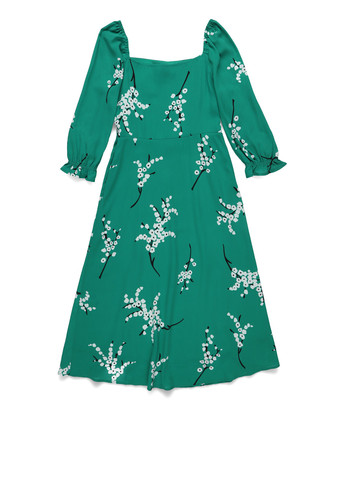 Зеленое кэжуал платье а-силуэт MINT&BERRY с цветочным принтом