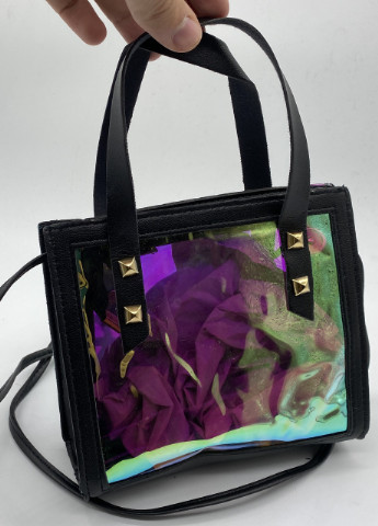 Жіноча прозора голографічна сумочка на ремінці через плече крос-боді чорна NoName (251204162)