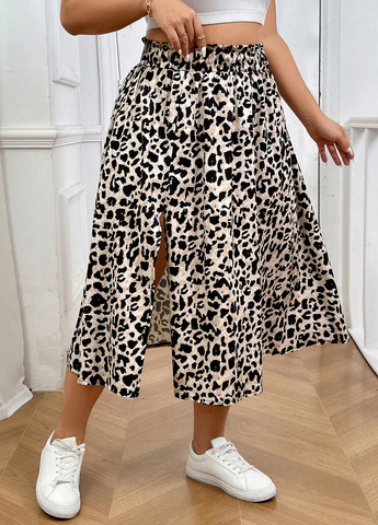 Разноцветная кэжуал леопардовая юбка SHEIN а-силуэта (трапеция)