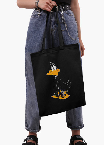 Еко сумка шоппер черная Даффи Дак Луни Тюнз(Daffy Duck Looney Tunes) на молнии (9227-2883-BKZ) MobiPrint (236265421)