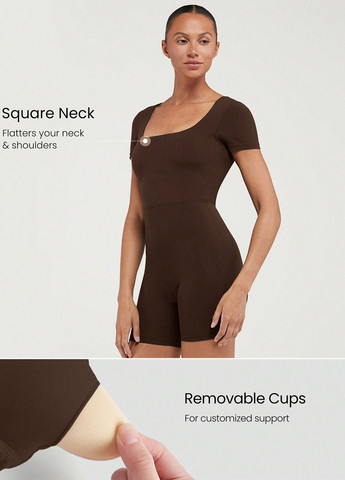 Комбінезон SHEIN комбінезон-шорти однотонний коричневий спортивний поліамід, трикотаж