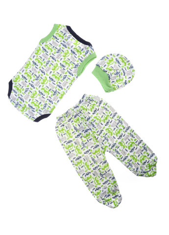 Зелений демісезонний комплект (боді, повзунки, шапка) Destino