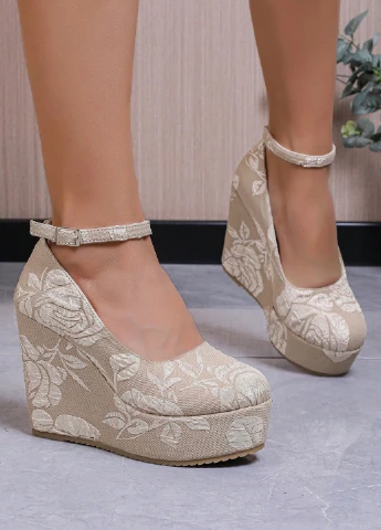 SHEIN Туфлі анкл страп бежевий з текстиль, китай — демісезон (346395891)